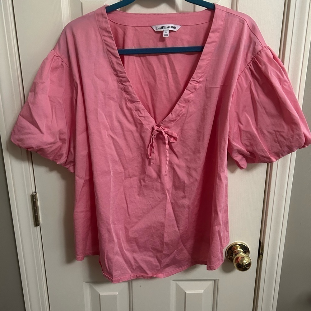 Revolve Elizabeth And James Bubble Puff Sleeve V-Neck Blouse Top Medium